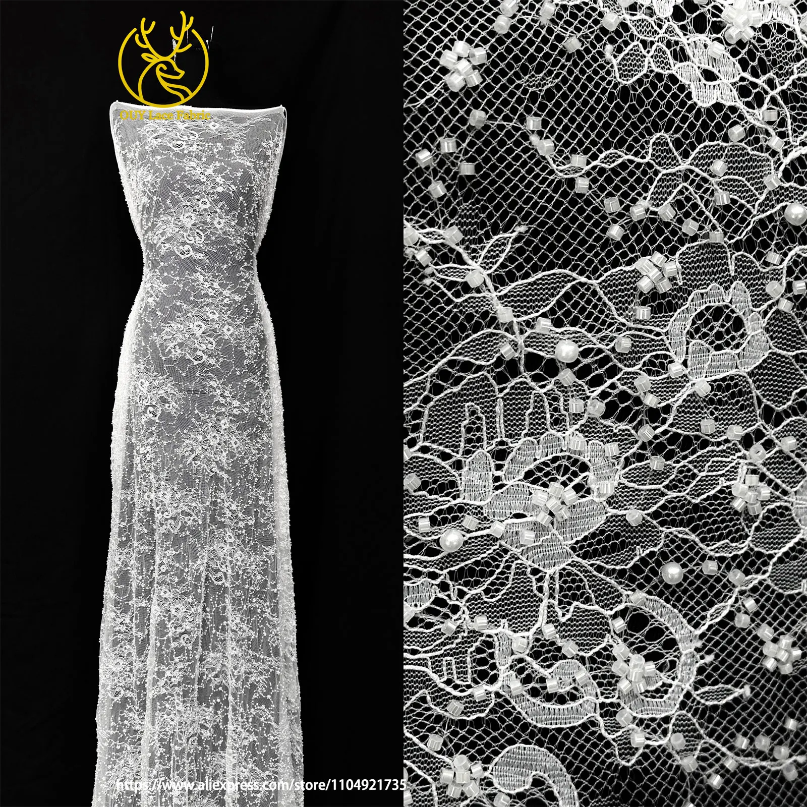 African Beaded Lace Fabric 2025 High Quality Lace French Mesh Beaded Decoration Nigerian Swiss Lace Fabric Bridal Party Dresses