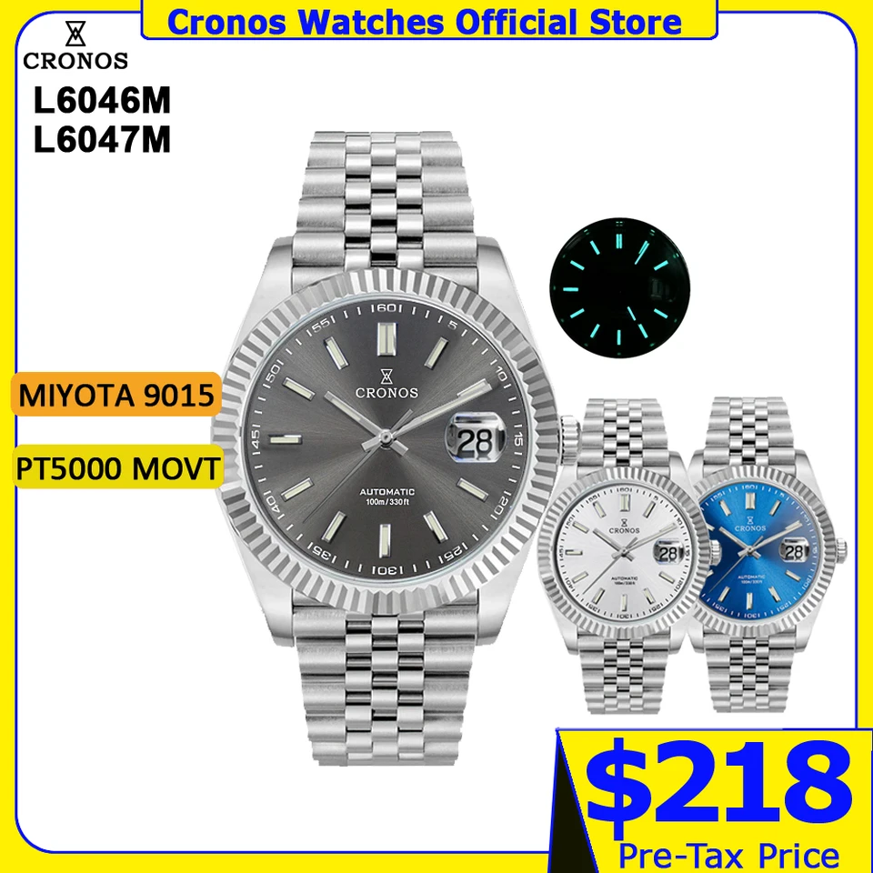 Cronos DateJ Luxury Men Watch Stainless Steel 5 Links Bracelet