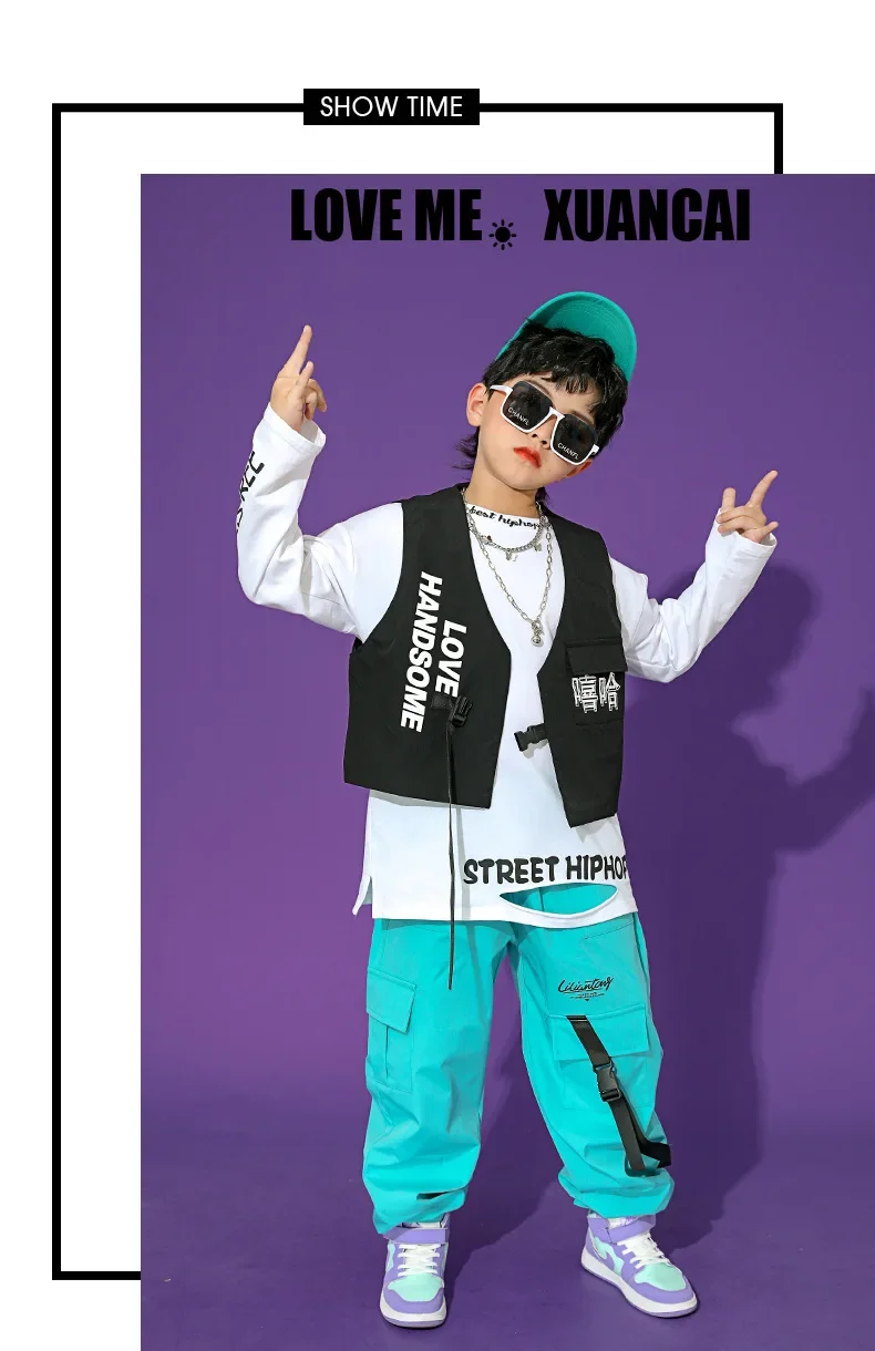Neues Kinder-Hip-Hop-Tanzkostüm, Streetwear-Outfit für Jungen, Jazz-Tanzkleidung für Mädchen, China-Chic Laufsteg-Performance-Wettbewerbsanzug – Detail 1