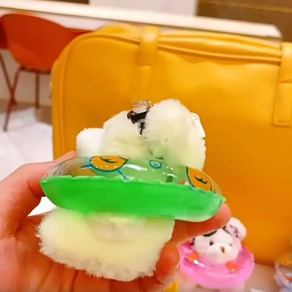 Kawaii PVC Swimming Bear Keychain Stuffed Cartoon Goggles Animal Pendant Duck Printed Transparent Bear Key Ring Couple