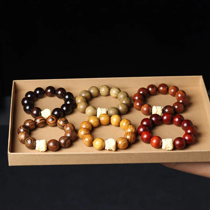 Six Big Lobular Red Rosewood Tan Bracelet Ebony Guajacwood Golden Sandalwood Buddha Beads