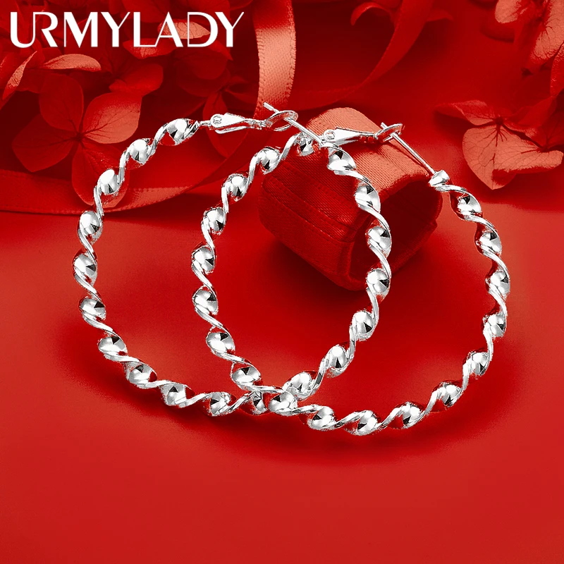 

URMYLADY 925 Sterling Silver Big Hoop Earrings For Women Wedding Engagement Party Fashion Charm Jewelry
