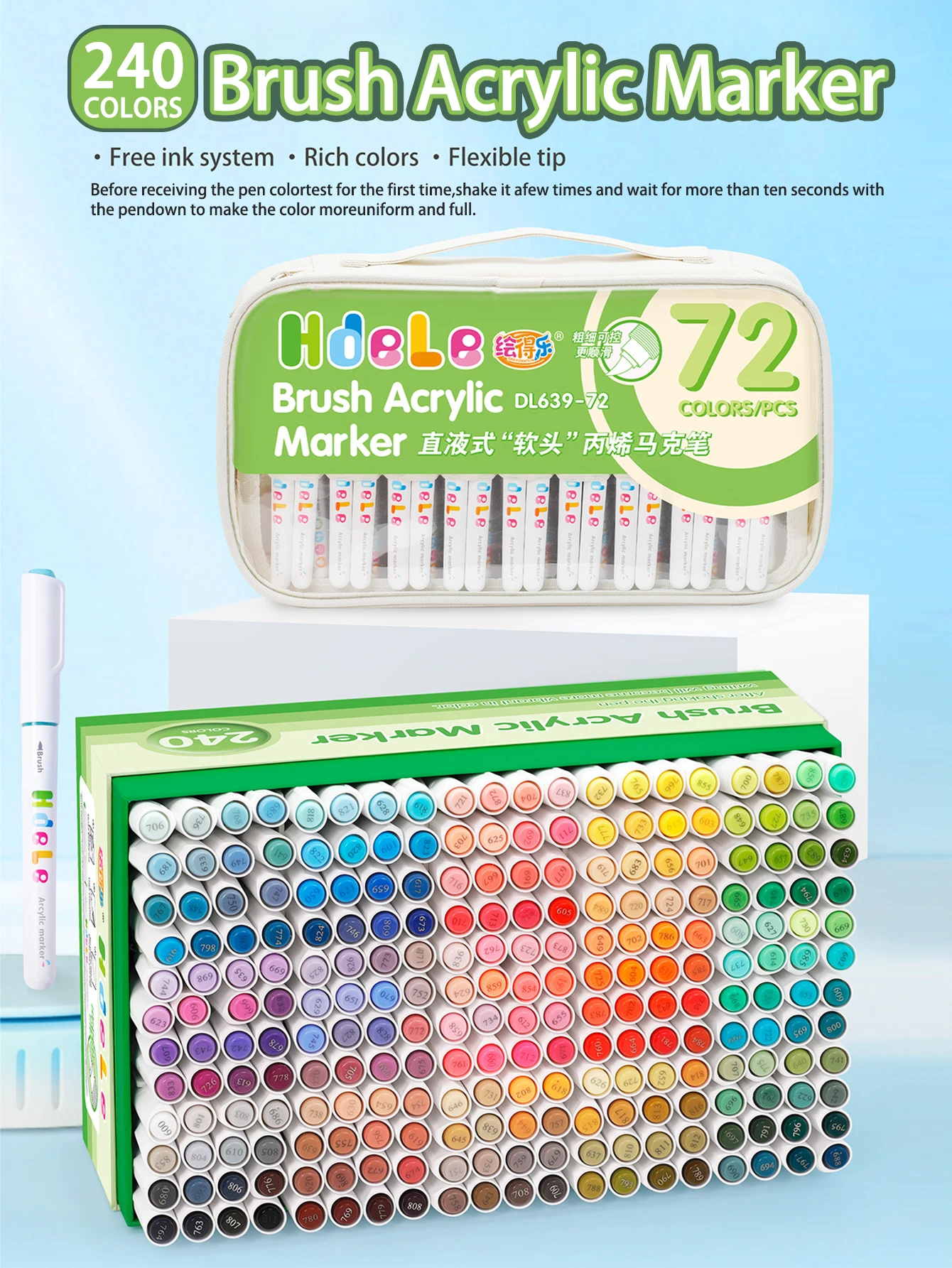Hdele 240/72/24/8 Farben Pinsel-Acrylmarker-Set, für Notizbücher, DIY-Graffiti-Zeichnen, Acrylfarbstifte für Studenten – Detail 3