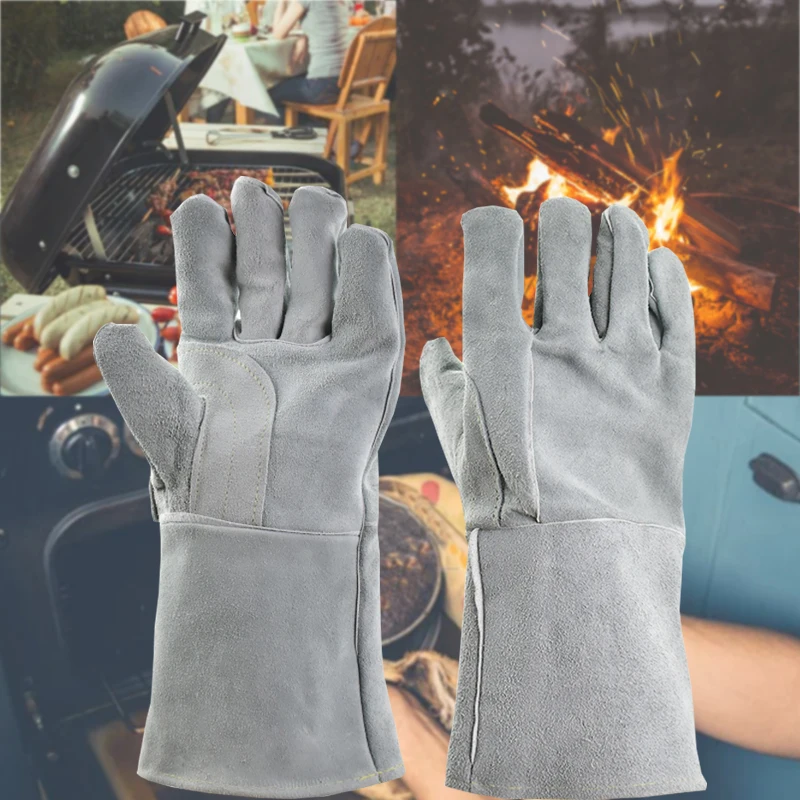 Welding Protective Gloves Cuff Lengthening Tiger Double Layer Design Non-slip Wear-resistant Outdoor Barbecue Garden Gloves