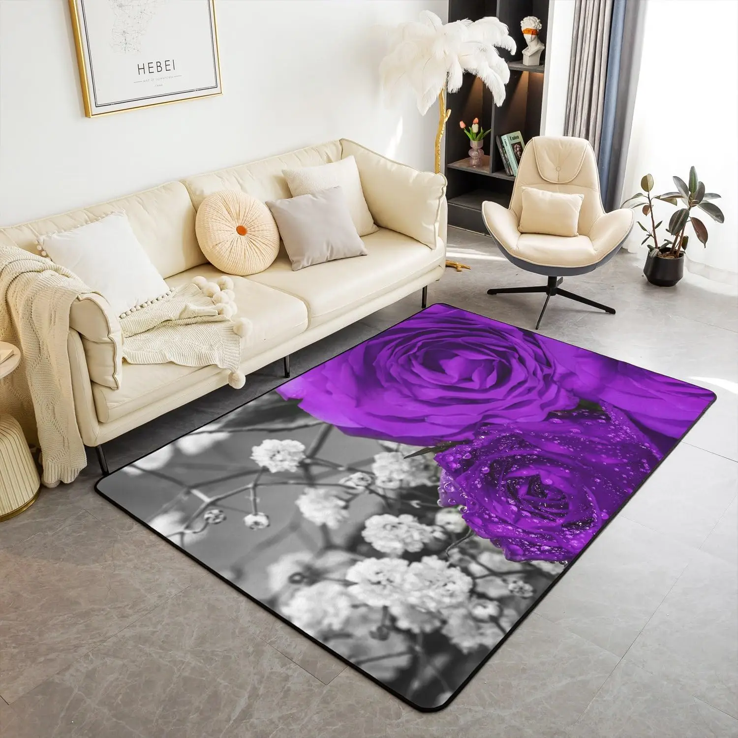 

VIKAMA Floral Carpet Waterproof Anti-Fouling Anti-Static Living Room Sofa Floor Mat Bedroom Loop Pile Home Decor Outdoor
