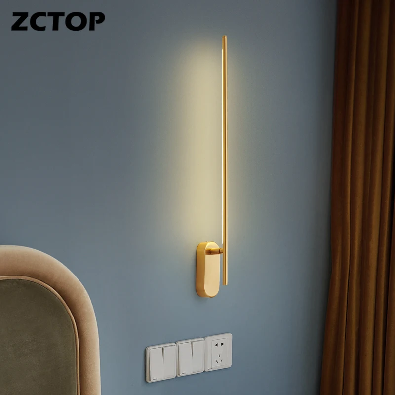 LED Long Strip Wall Lamp Full Copper Rotatable Wall Light For Living Room Bedroom Bedside Aisle Corridor Indoor Decor Led Sconce