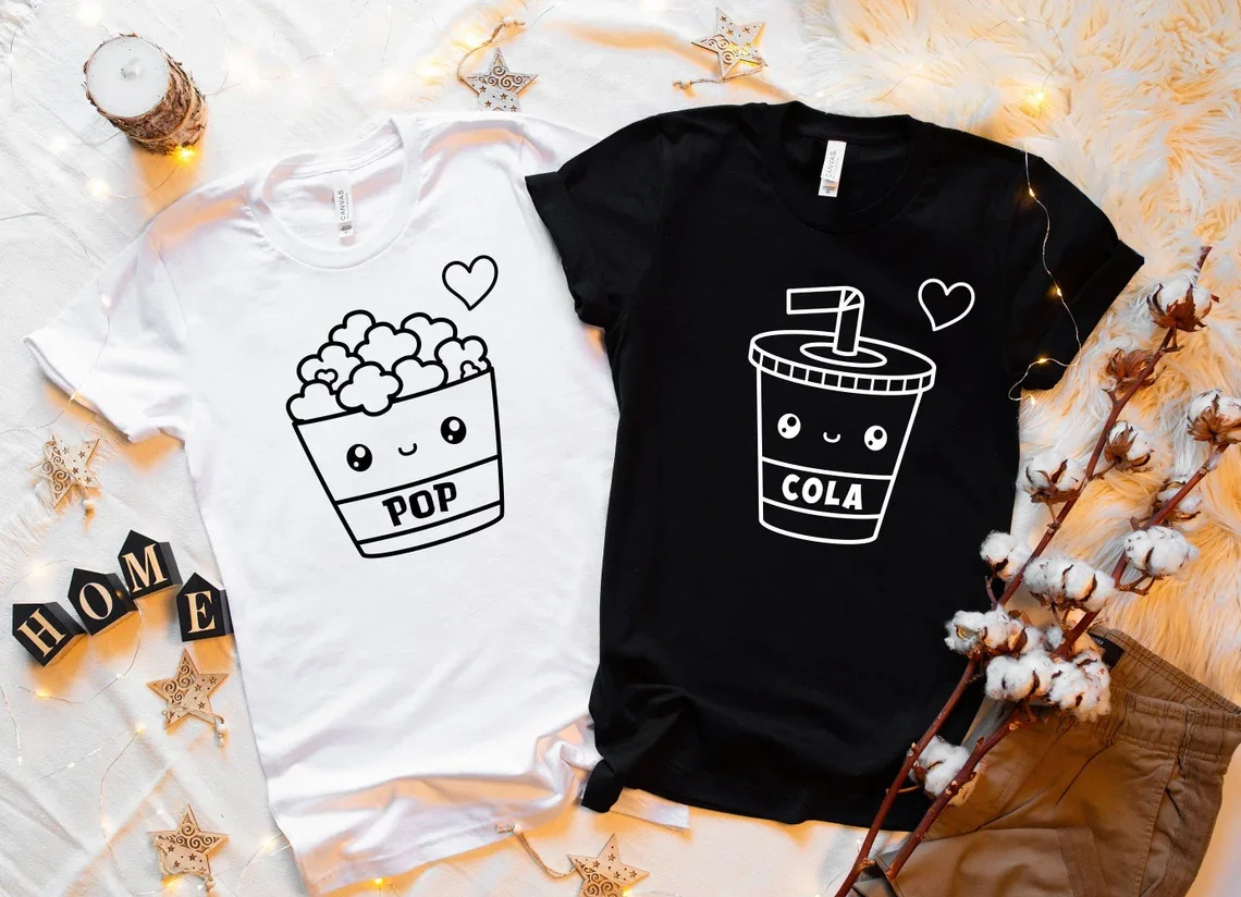 Sugarbaby Matching Couple Shirts Popcorn Cola Shirt His and Hers Best Friends Tee Cute BFF Cotton t shirt Funny Couple t shirt