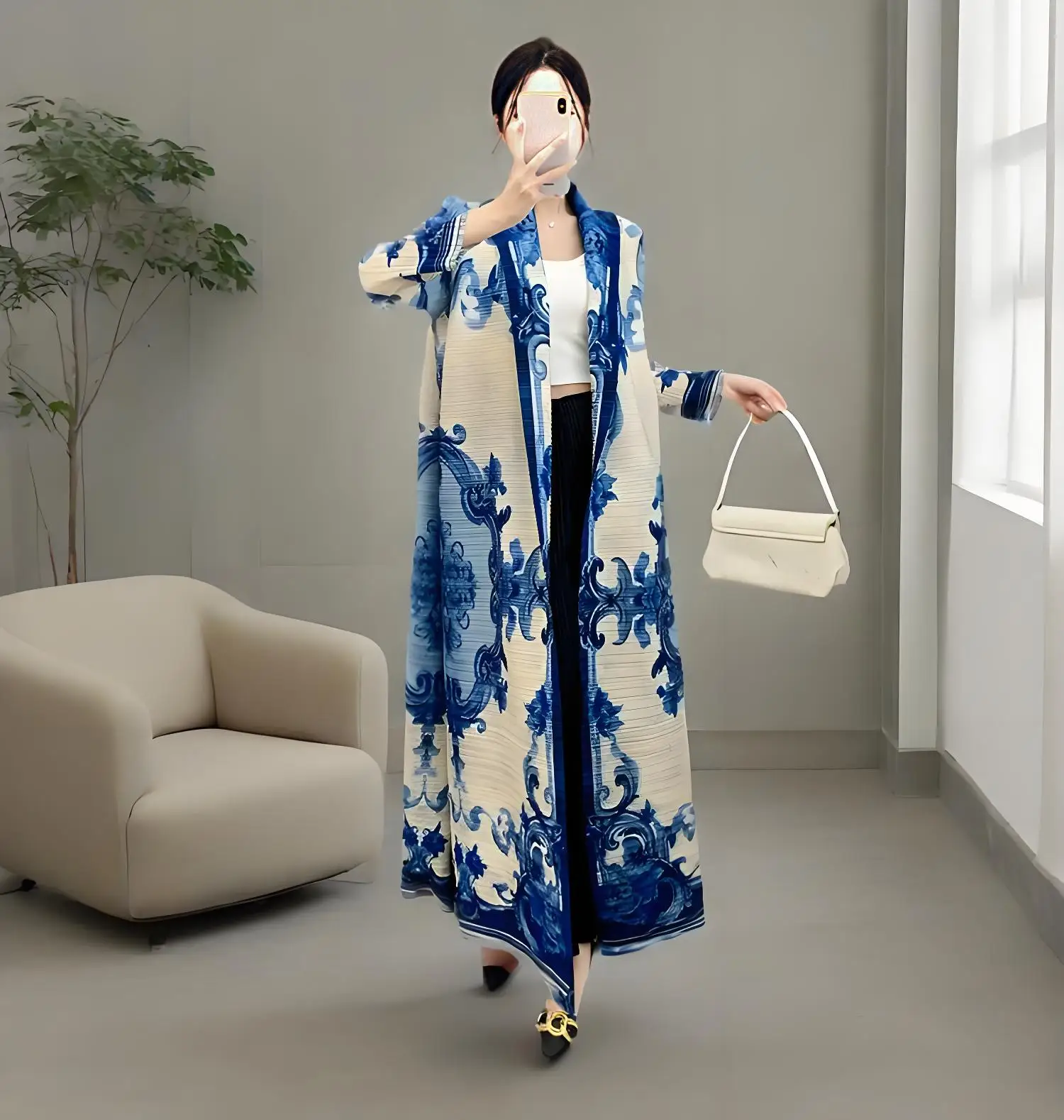 

Miyake 2025 осенний складной модный удобный свободный плиссированный халат женский Ближневосточный длинный пиджак плащ большой размер женский