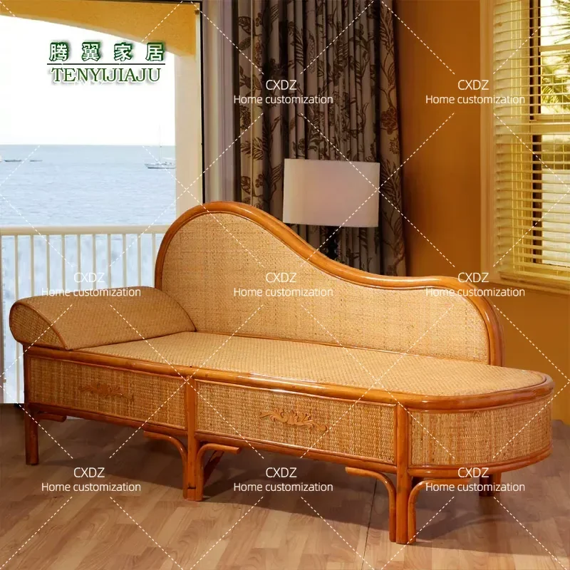 Natural Rattan Recliner Chair Solid Wood Three Seater Sofa for Living Room Study Lounge Furniture Comfortable Handwoven Couch