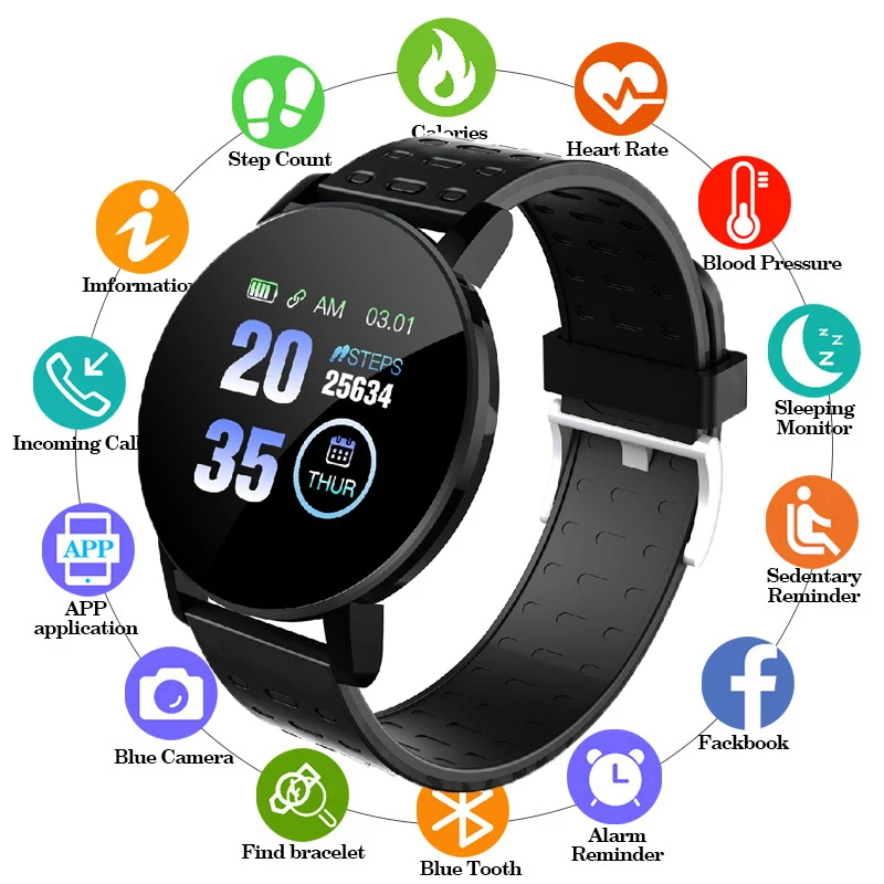 Reloj 119 Plus Smart Watch 2023 Fashion Round Bluetooth Waterproof Sports Tracker Fitness Clock For Android IOS Fit Men Women