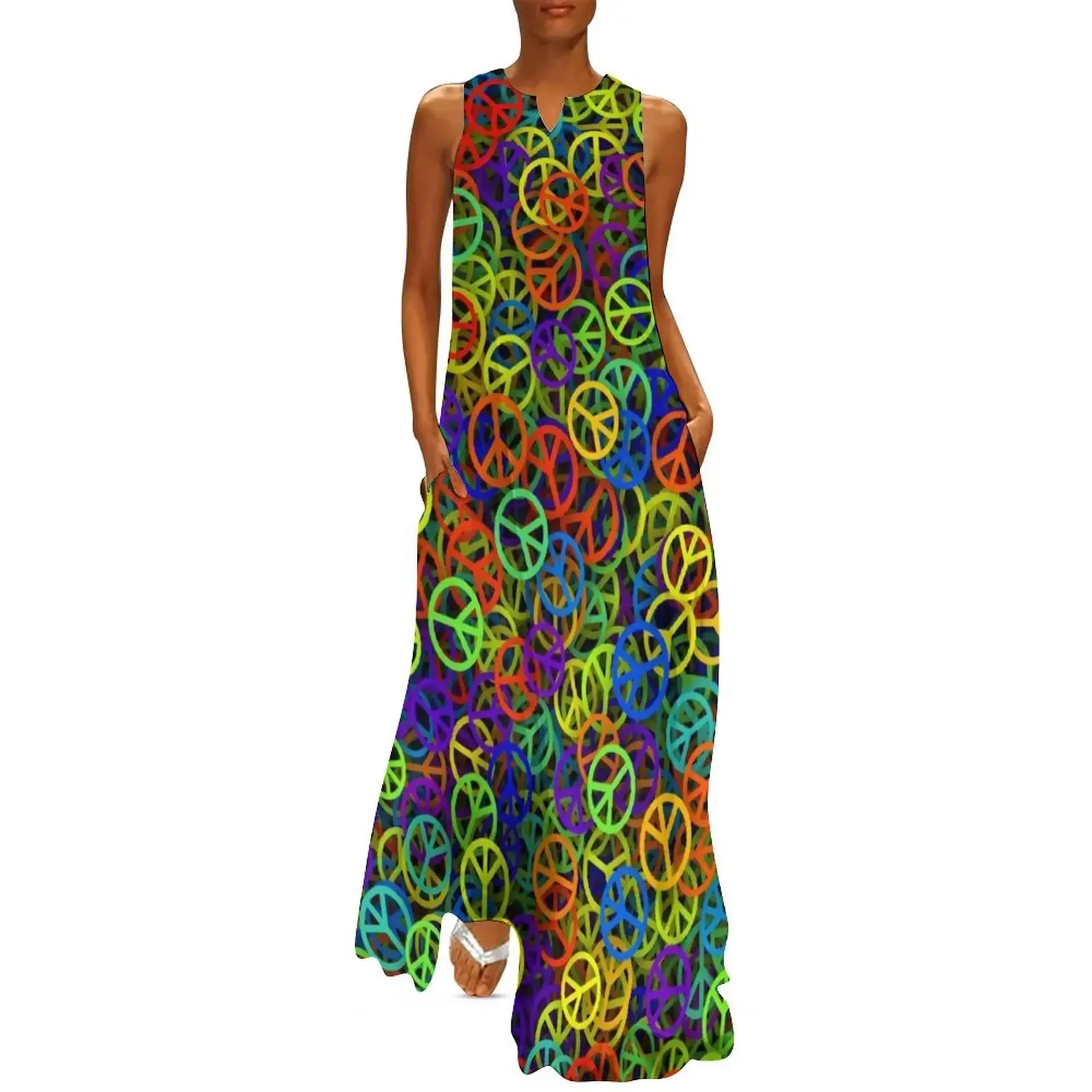 

Rainbow peace texture Long Dress elegant women's dresses for wedding dress party night Women long dress