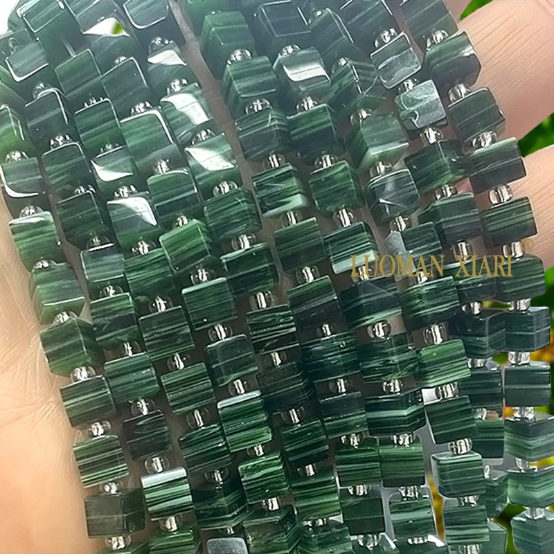 6x6mm Square Dark Green Nepal Style Handmade Glass Glazed Print Lampwork Spacer Bead for Jewelry Making Diy Bracelet Accessories