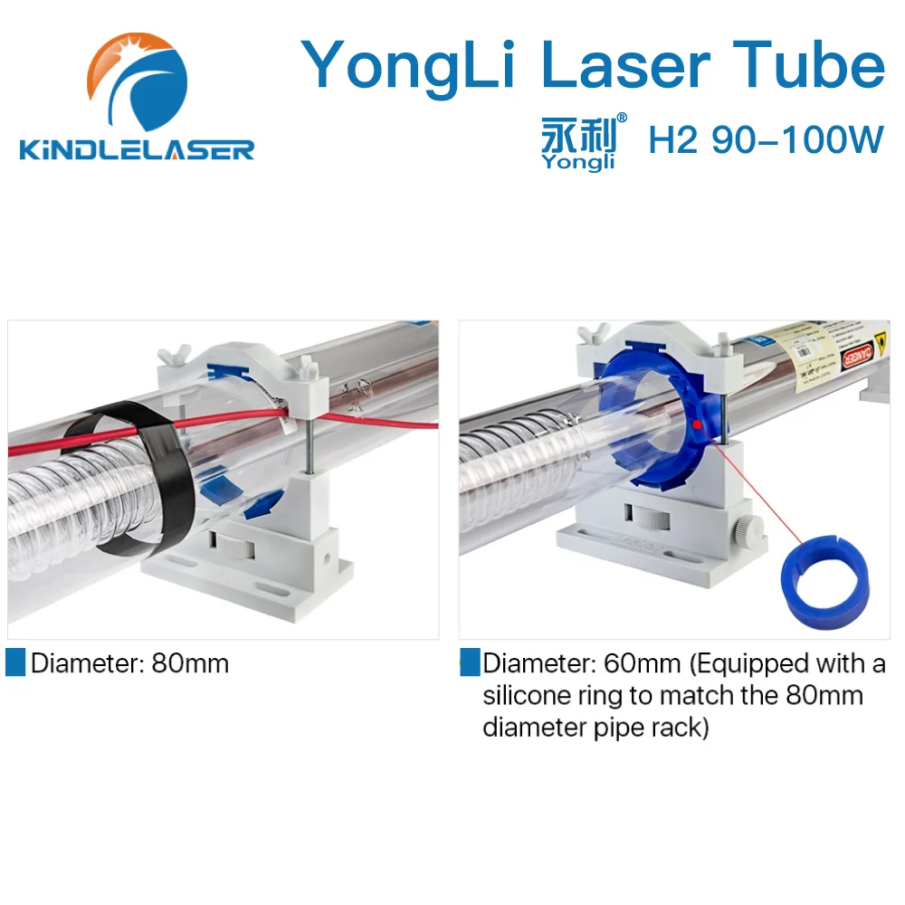 KINDLELASER Yongli H2 90-100W CO2 Laser Tube H Series Dia.60mm Wooden Box Packing for Laser Engraving Cutting Machine