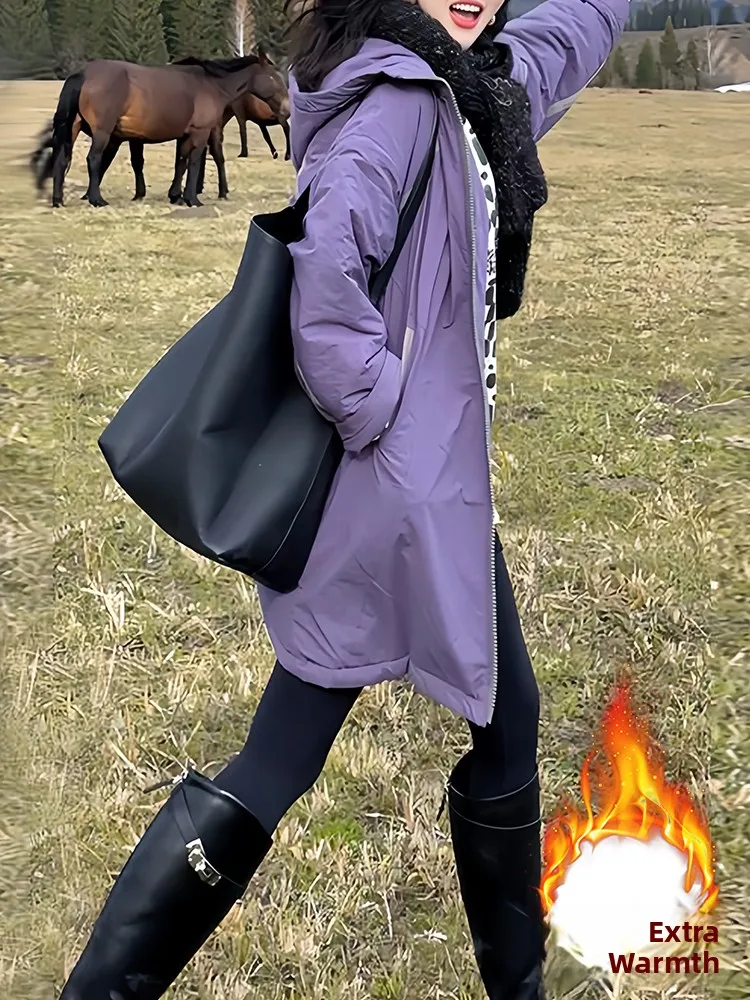 

Утепленная теплая куртка-топ для женщин: модное зимнее пальто с карманами, на молнии, в корейском стиле, свободного кроя, из хлопка, с эффектом омоложения