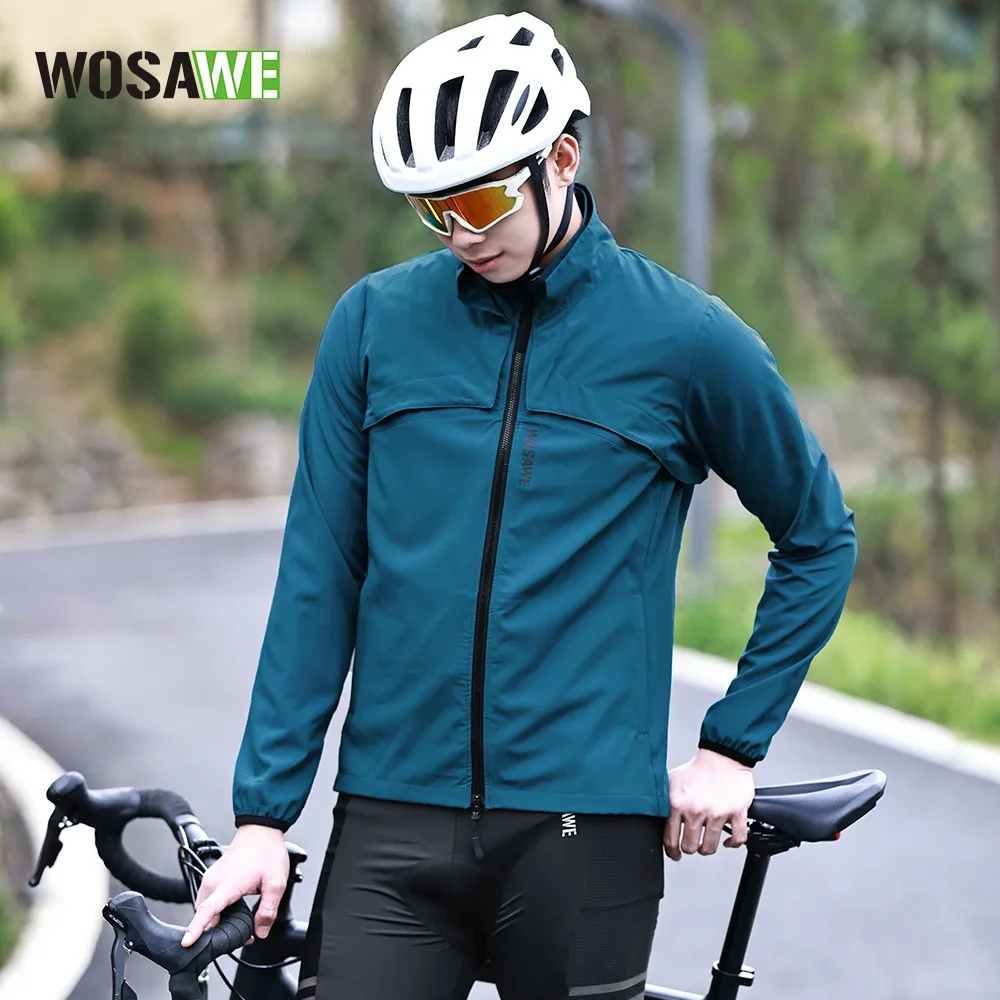 WOSAWE Mens Bike Cycling Jacket Long Sleeve Jersey Vest Wind Coat Windbreaker Jacket Windproof Outdoor Sportswear with Removable