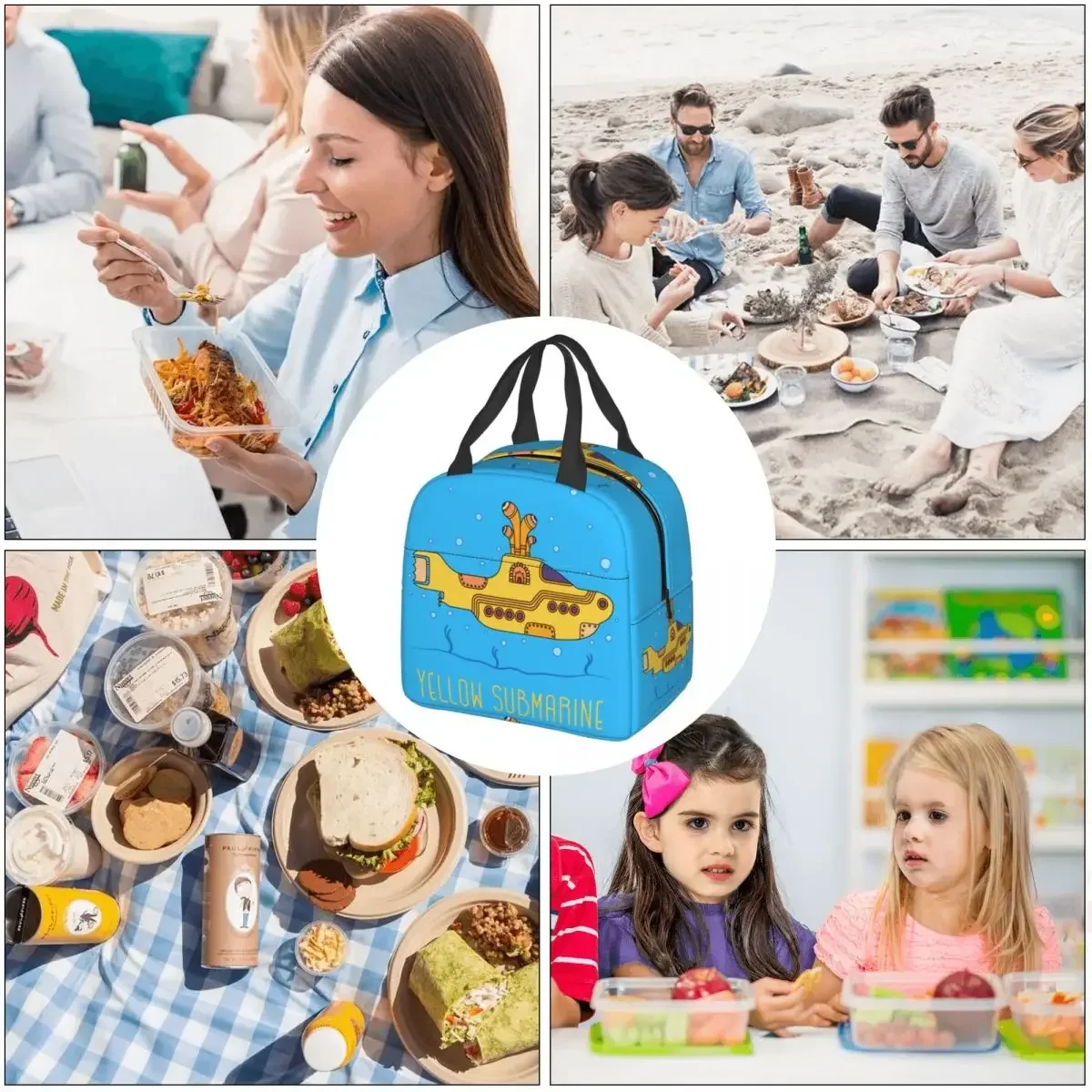 Beatle Submarine Lunch Bag Portable Insulated Oxford Cooler Bag Thermal Picnic Lunch Box for Women Kids lunch box bag