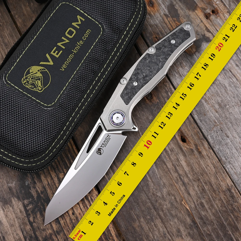 

2023 New VENOM Lone Ranger Folding Knife M390 Blade Titanium Handle Mosaic Carbon Fiber Outdoor Survival Tactics Camping Tool