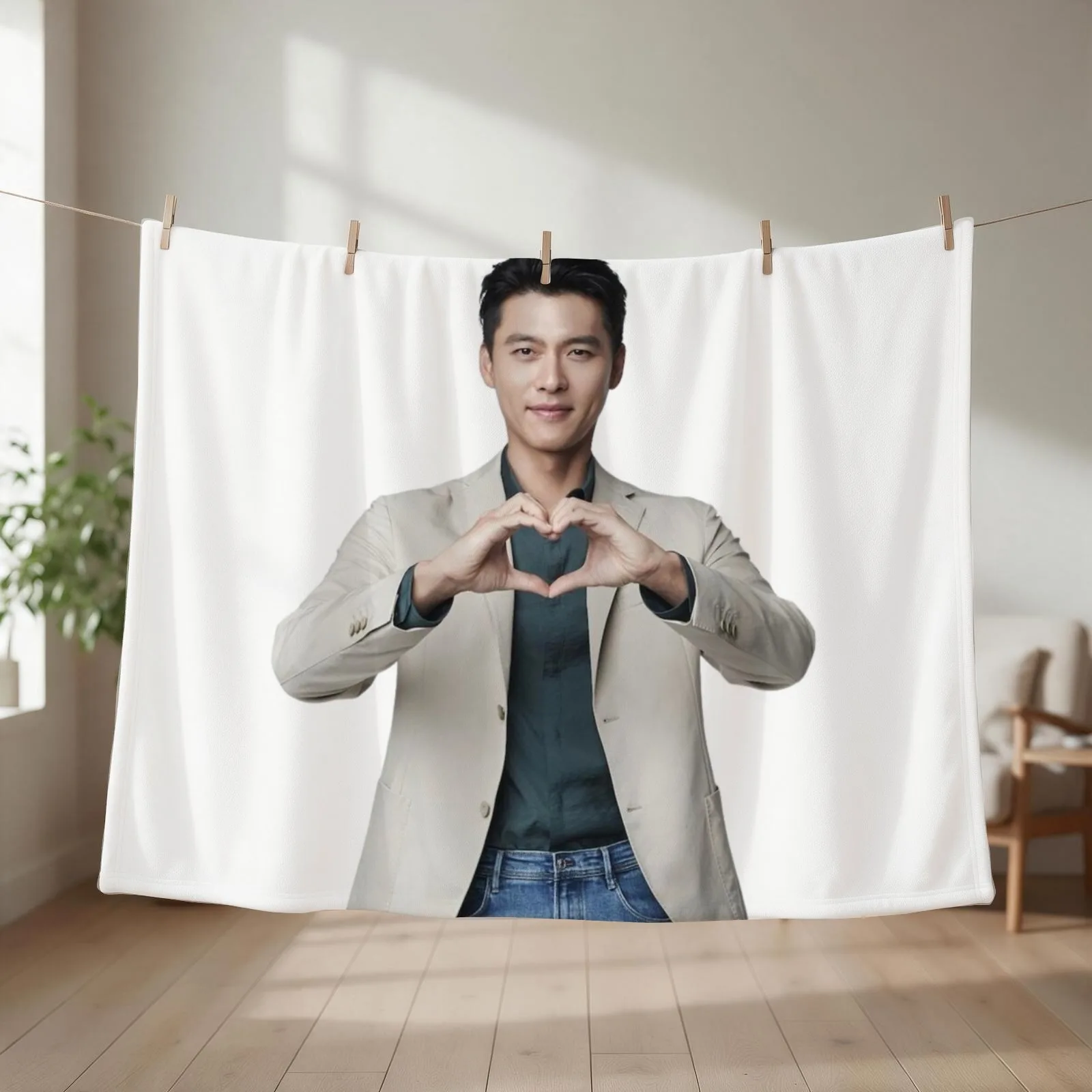 Hyun Bin Heart Gesture Throw Blanket couch cozy soft plush fuzzy picnic outdoor blanket