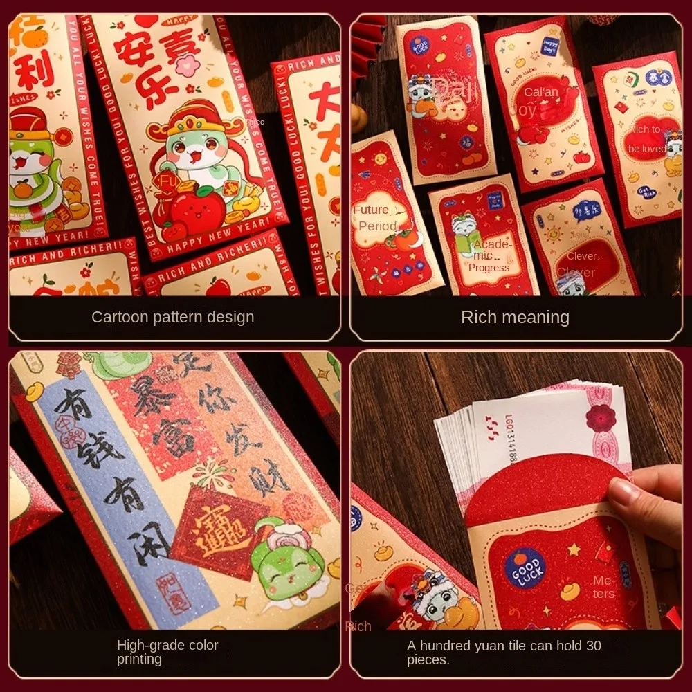 Cartoon Chinese Snake Year Red Envelopes Traditional Paper 2025 New Year Red Envelopes Blessing Hongbao Red Packet Children Gift