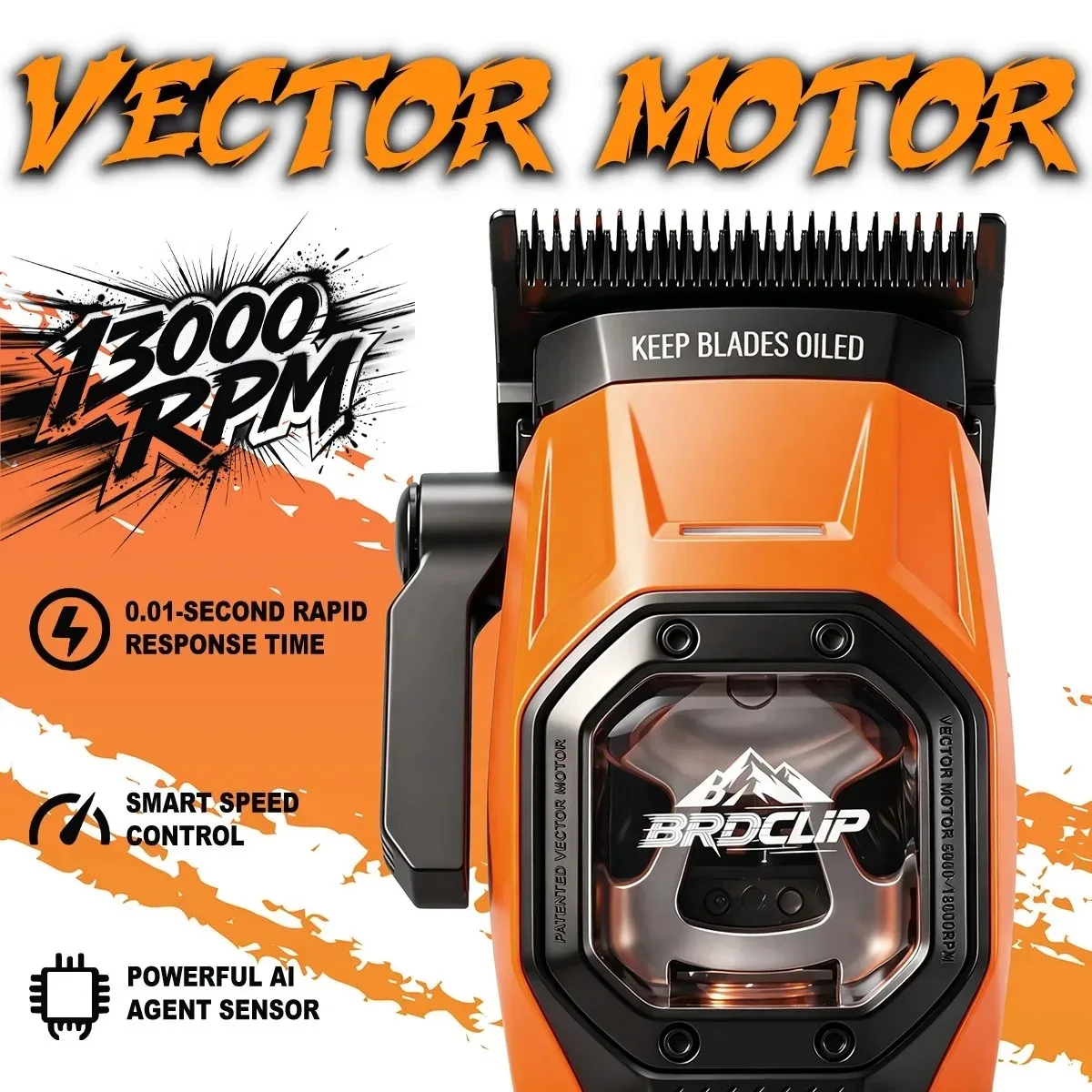 BRDCLIP Hair Trimmer Professional Shaver Vector Motor 13000 RPM Cordless Hair Clippers Metal Trimmer for Men BRD-2601 2602 2603
