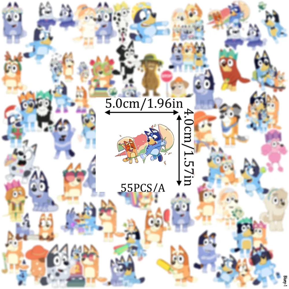 هدية السنة الجديدة الأكثر مبيعًا 55 ملصقًا Bluey شارات كلب Bluey لطيفة ومبتكرة مثالية لحافظات الهاتف المحمولة والأمتعة ذاتية الصنع