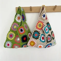 Flower Crochet Women'S Shoulder Bag Designer Hollow Knitting Tote Soft Woven Handbag Beach Ethnic Style Bohemian Travel Shopper