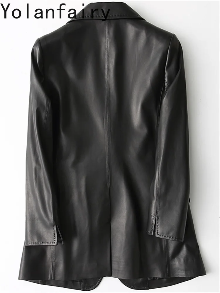 YOLANFAIRY 100% Skórzana Kurtka Damska 2025 Wiosna Jesień Koreańska Moda Dopasowany Krój Prawdziwa Skóra Owcza Kurtki Płaszcze