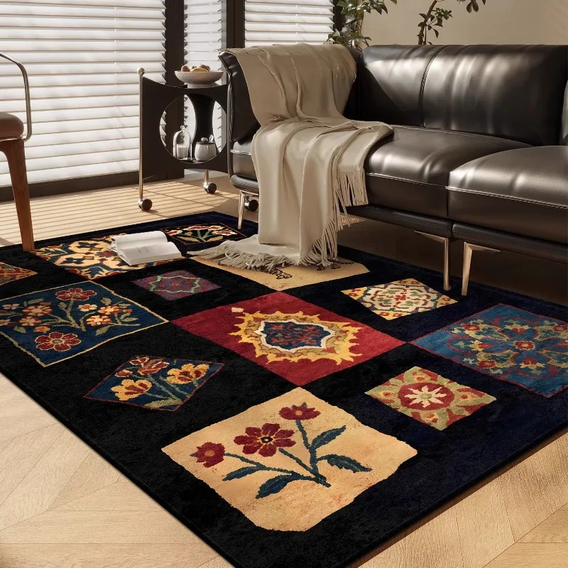 Vintage Living Room Carpet Bohemian Floral Print Bedroom Fluffy Bedside Rug Artistic Light Luxury Home Decor Coffee Table Mat 러그