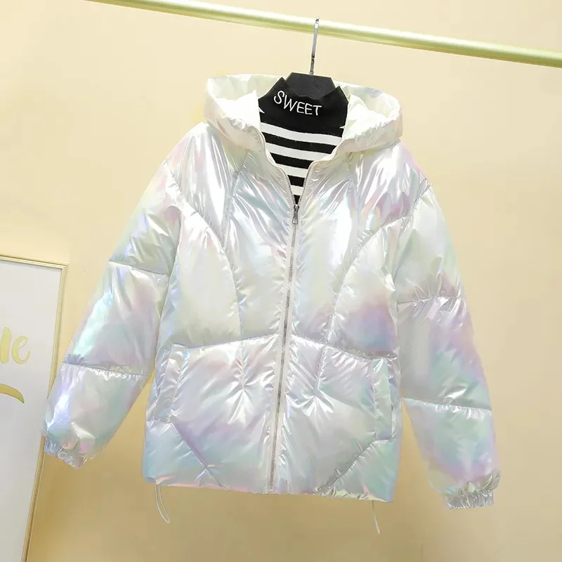 2023 New Down Cotton Coat No Wash Bright Face Hood Korean Winter Short Fashion Coat Bread Coat Colorful Waterproof Tri Color Op