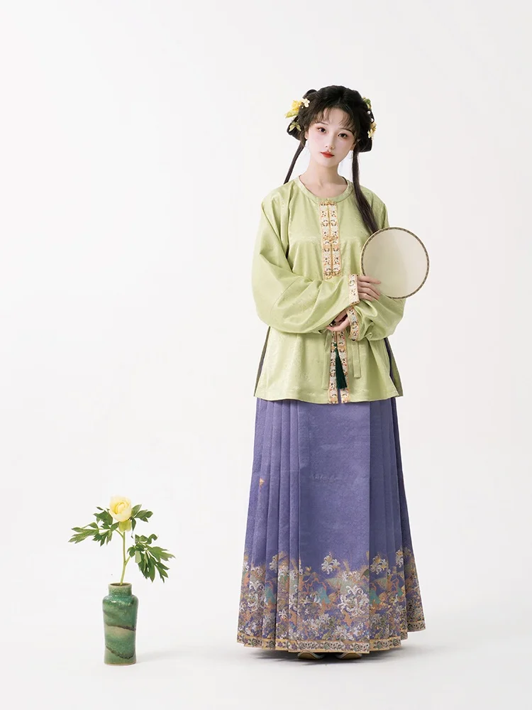 

Original Summer Hanfu Women's ort Coat And Tail Skirt Floral Weave Imitation eup by Fumianlin Traditional Chinese ...