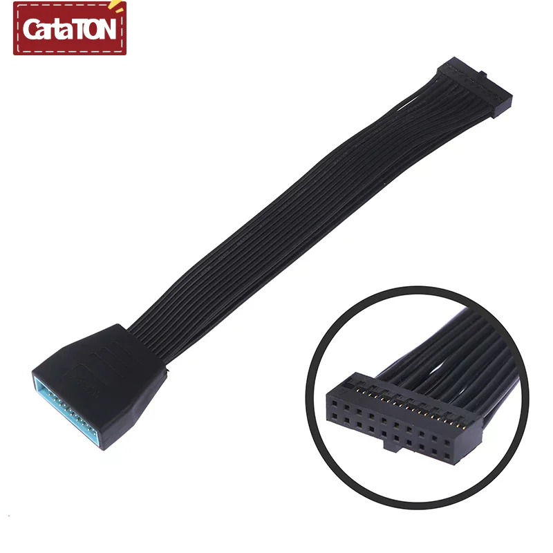 Small Mini USB 3.0 19/20 Pin Internal Extension Header Adapter Cable Black Flat Wire Cable for Motherboard 5.9inch/15cm