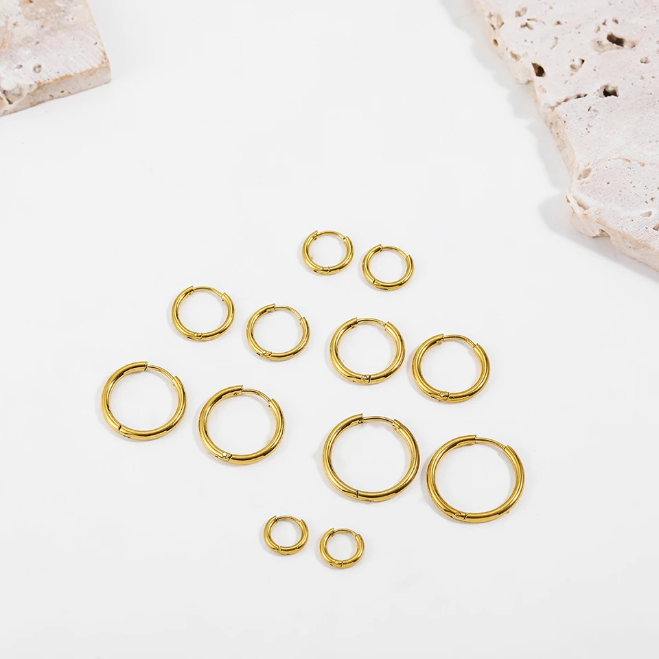 9/11/13mm Gold Color Small Hoop Earrings Stainless Steel Circle