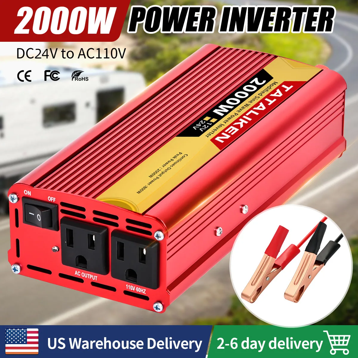 

2500W/2000W Modified Sine Wave car inverter fast charger Car charger US socket 12v to 110v power
