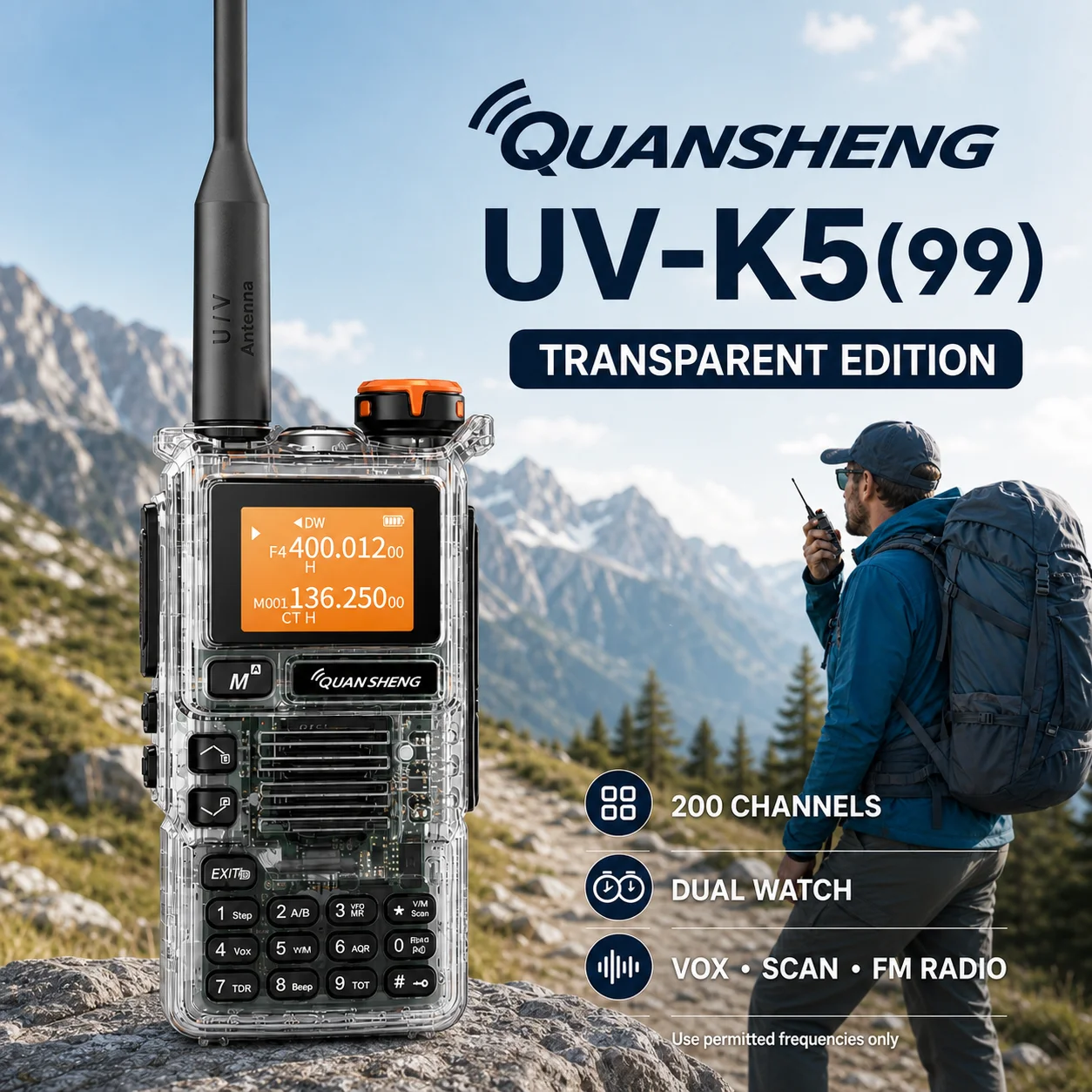 Image of Quansheng UV-K5(99) 5W Walkie-Talkie Luftfahrt-Empfänger UHF VHF Dual-Band Zwei-Wege-Funkgerät DTMF NOAA FM Typ-C-Ladung