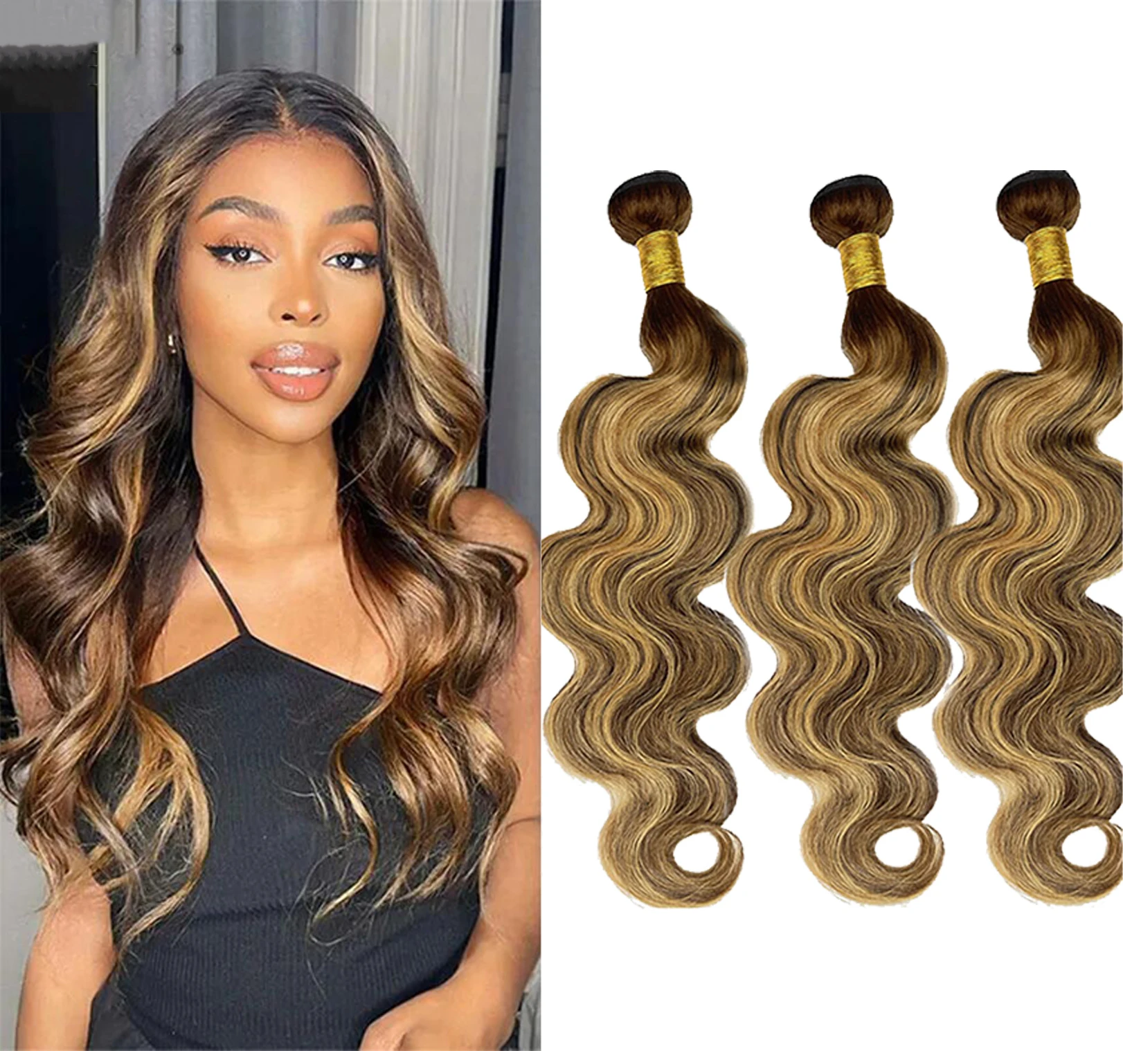 

P4/27 Highlight Brown Body Wave Hair Bundles Remy Human Hair Weave Bundle For Women 30 32 Inch Honey Blonde Colored Cheap Hair