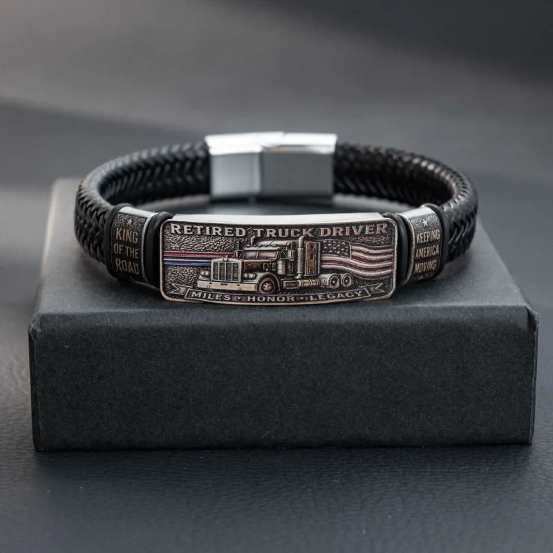 USA truck driver retirement commemorative bracelet, hand-woven leather bracelet, a commemorative gift for dad,grandpa,or husband