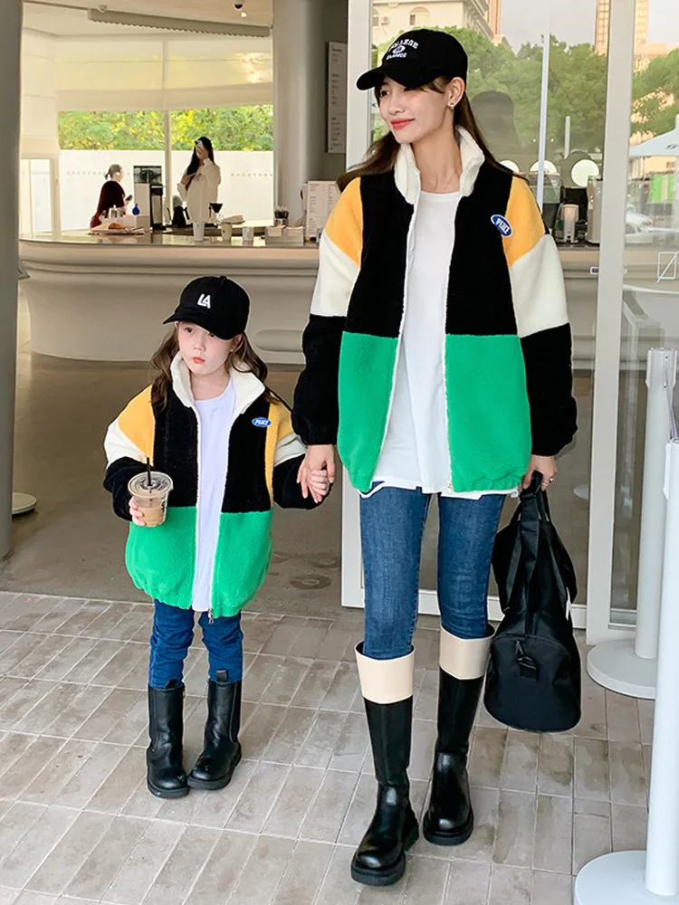 Parent-child coat autumn and winter new style western cashmere loose children's thickened monochrome sweater mother and child