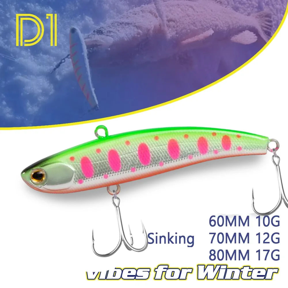 

D1 Winter Ice Fishing Vibe 60/70/80mm Long Casting Hard Bait Sinking Artificial Bait Vibration For Bass Fishing Tackle DT6004