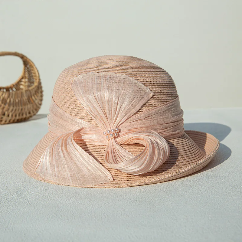 High-end real silk hemp straw hat exquisite elegant roll-brimmed beach hat fashion all-match foldable sun hat female