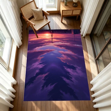 Anime Paris Eiffel Tower Sunset Sky Carpet Floor Mat Romantic Purple Clouds City Landscape Non-Slip Carpet for Bedroom Decoration