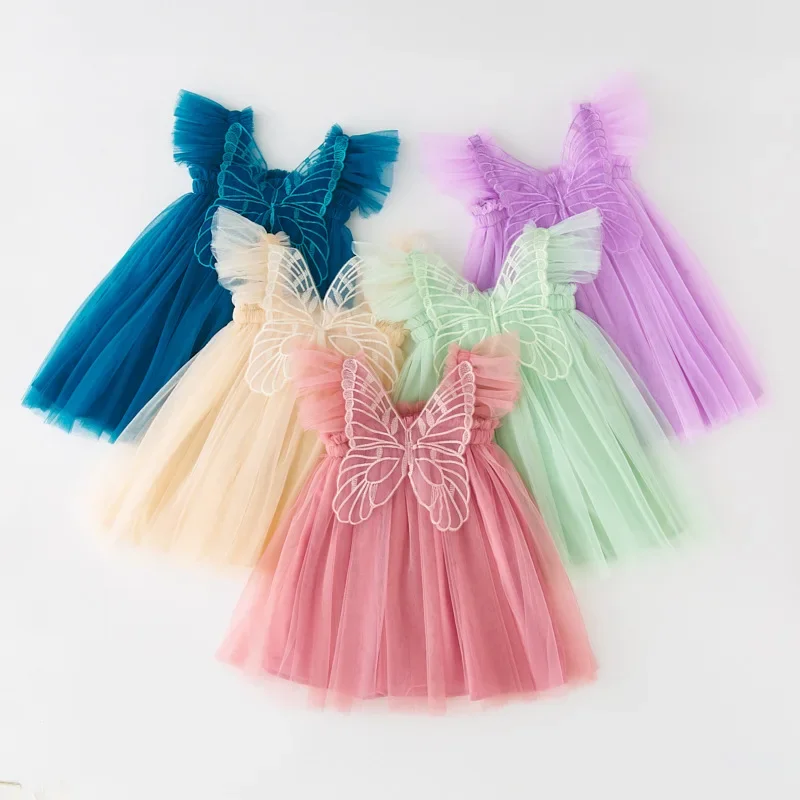 

Girl Dress 3D Butterfly Sleeveless Sling Dress Kid Pageant Party Birthday Vestidos Summer Sweet Baby Casual Clothes Fashion New