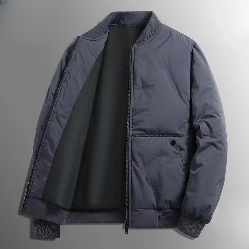 

Мужской пуховик высокого класса, деловая повседневная куртка с воротником-стойкой, зимняя мужская теплая однотонная куртка на флисовой подкладке для молодых людей, верхняя одежда большого размера