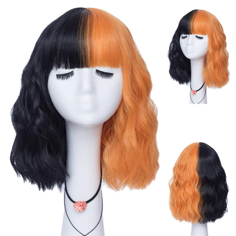 MSIWIGS Short Curly Blue Bobo Synthetic Cosplay Wigs for Women Orange Red Green Natural Heat Resistant Hair with Bang for Girl