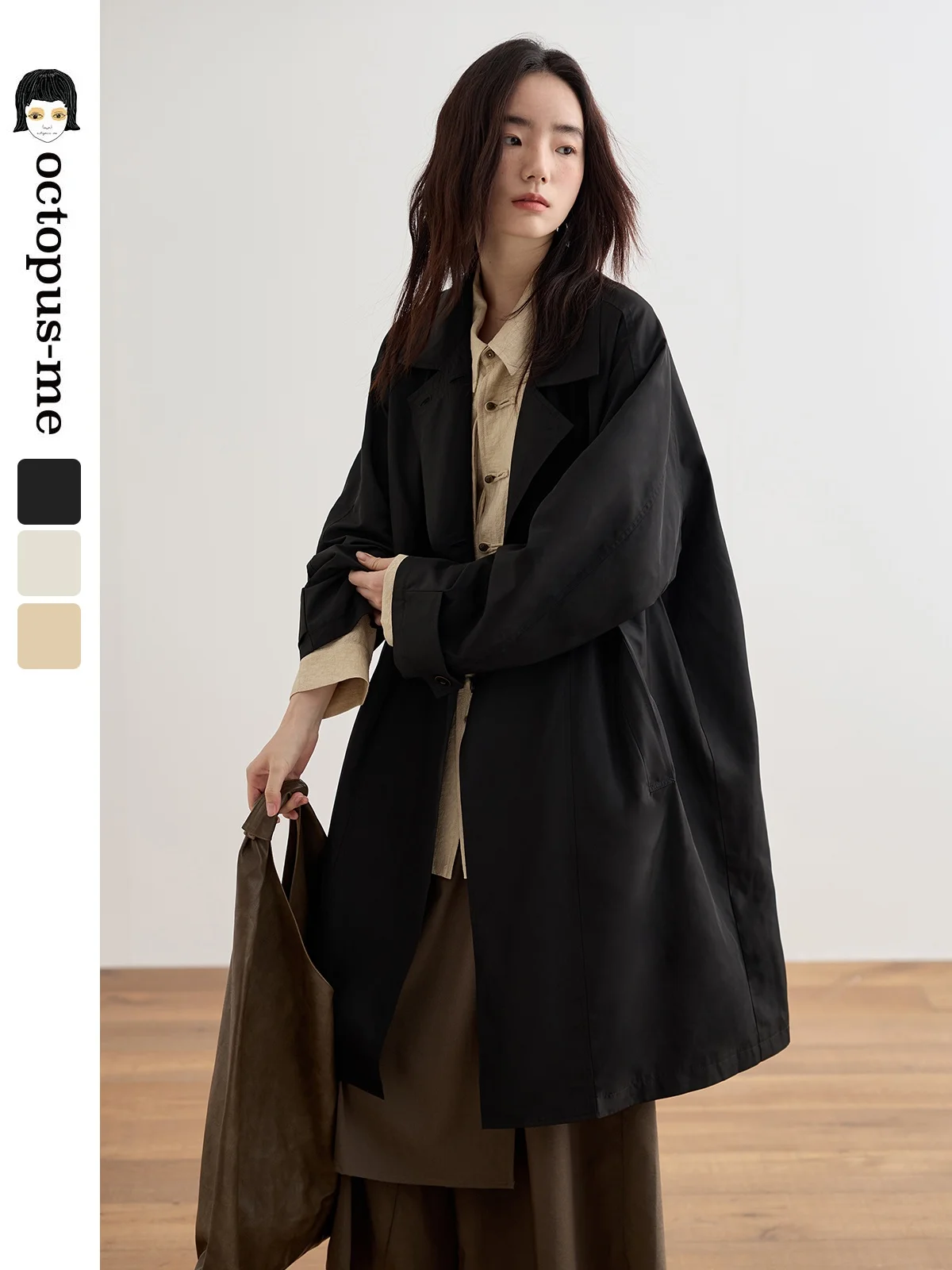 

Octopusme ретро китайское двубортное пальто женское пальто длиной миди элегантная верхняя одежда ветровка из полиэфирного волокна