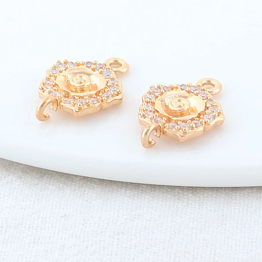 6PCS 12*18MM 14K Gold Color Brass 2 Holes Flowers Connect Charms Pendants Necklace Jewelry Making Supplies Diy Accessories