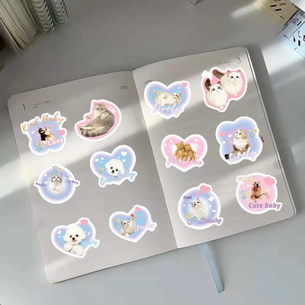 10/30/60/120PCS Kawaii Cartoon Animals Cute Pet Dog Cat Stickers Notebook Fridge Laptop Bike PVC Waterproof Kids Sticker DIY Toy