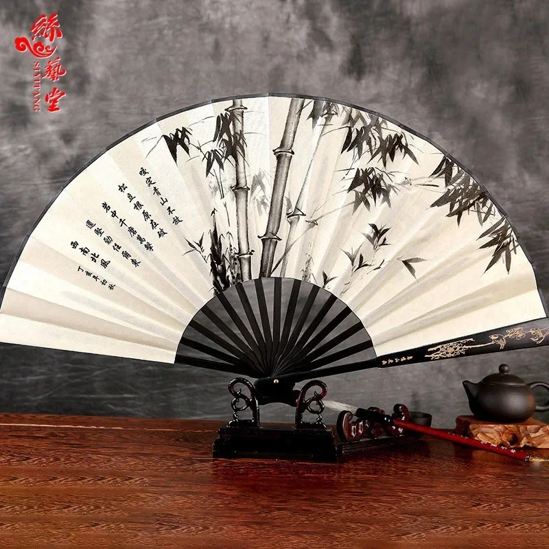 Folding fan Chinese style fan carved silk large silk fan classical ancient wind fairy props domineering decoration CRAFT