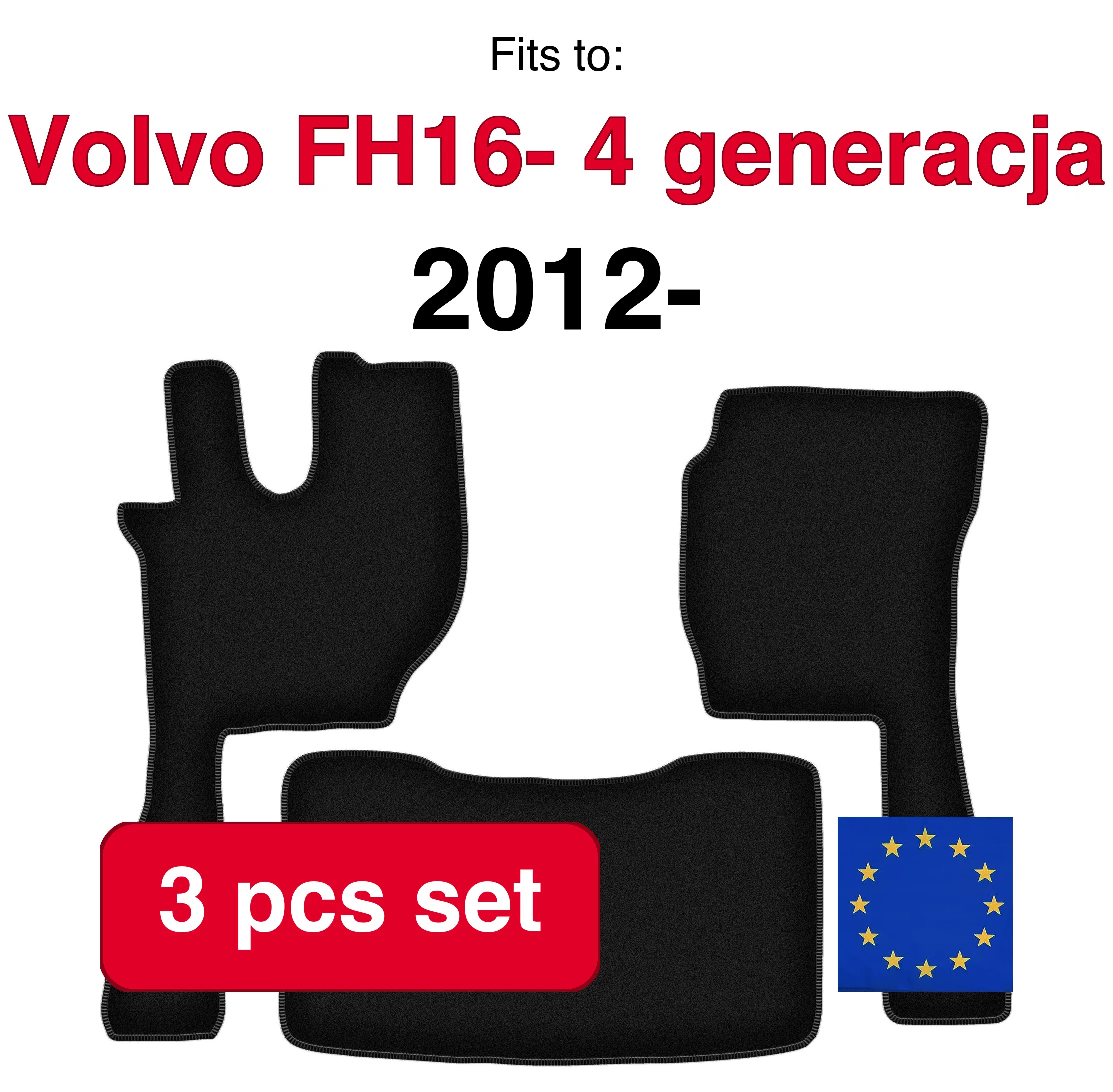 Velour tapijtset voor Volvo FH16-4e generatie Automatisch (2012-) - Zwart (3 stuks) automattenset voor in de auto