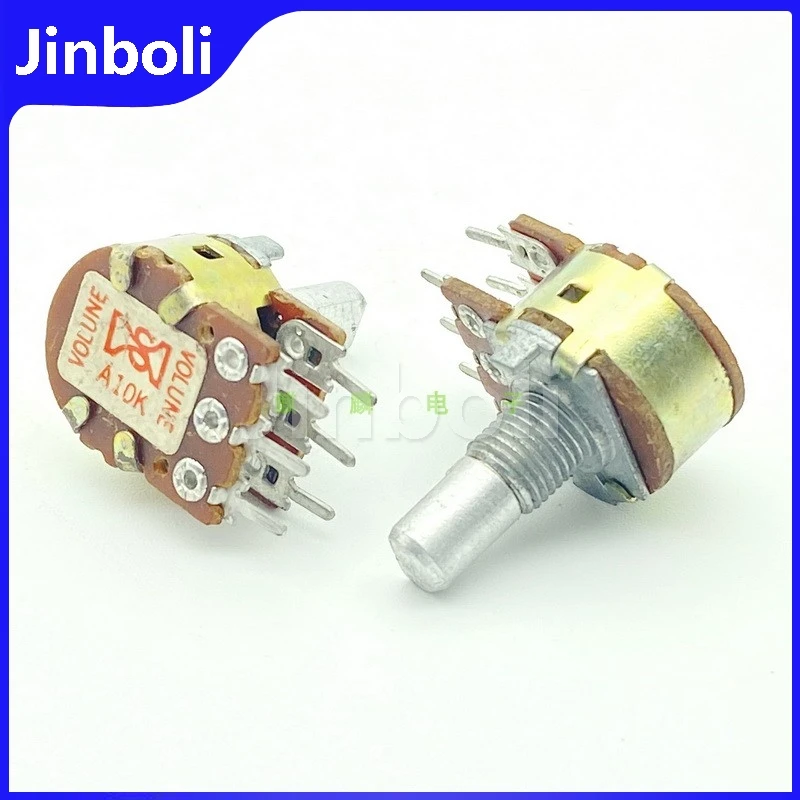 1PCS 16 Type A10K 6Pins Dual Speaker Amplifier Audio Volume Potentiometer A103 D Shaft Length 15mm