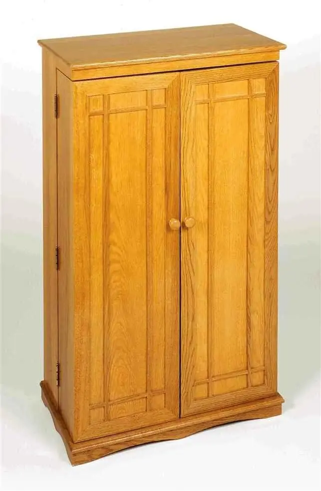 Solid Oak Multimedia Storage Cabinet with Classic Mission Style Doors, Honey Oak,23.25 x 13 x 40 inches